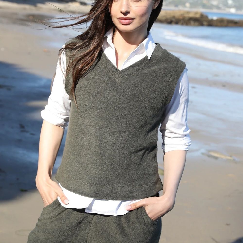 Simone Fan Terry The V neck in 100% Japanese Cotton Tank Top
